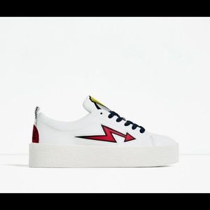 Zara White Patches Platform Plimsolls Sneakers